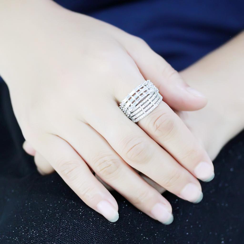 3W1545 - Rhodium Brass Ring with AAA Grade CZ in Clear