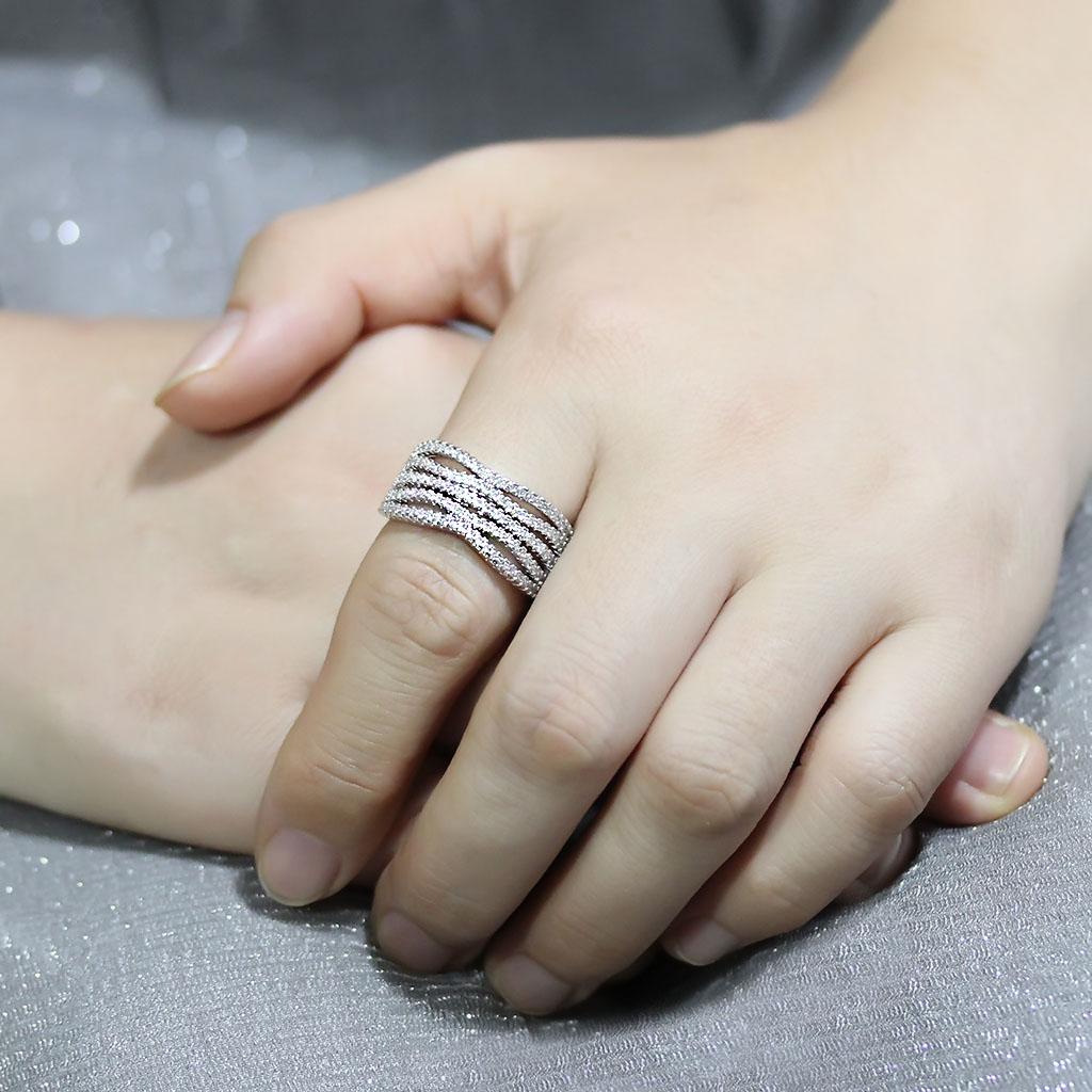 3W1546 - Rhodium Brass Ring with AAA Grade CZ in Clear
