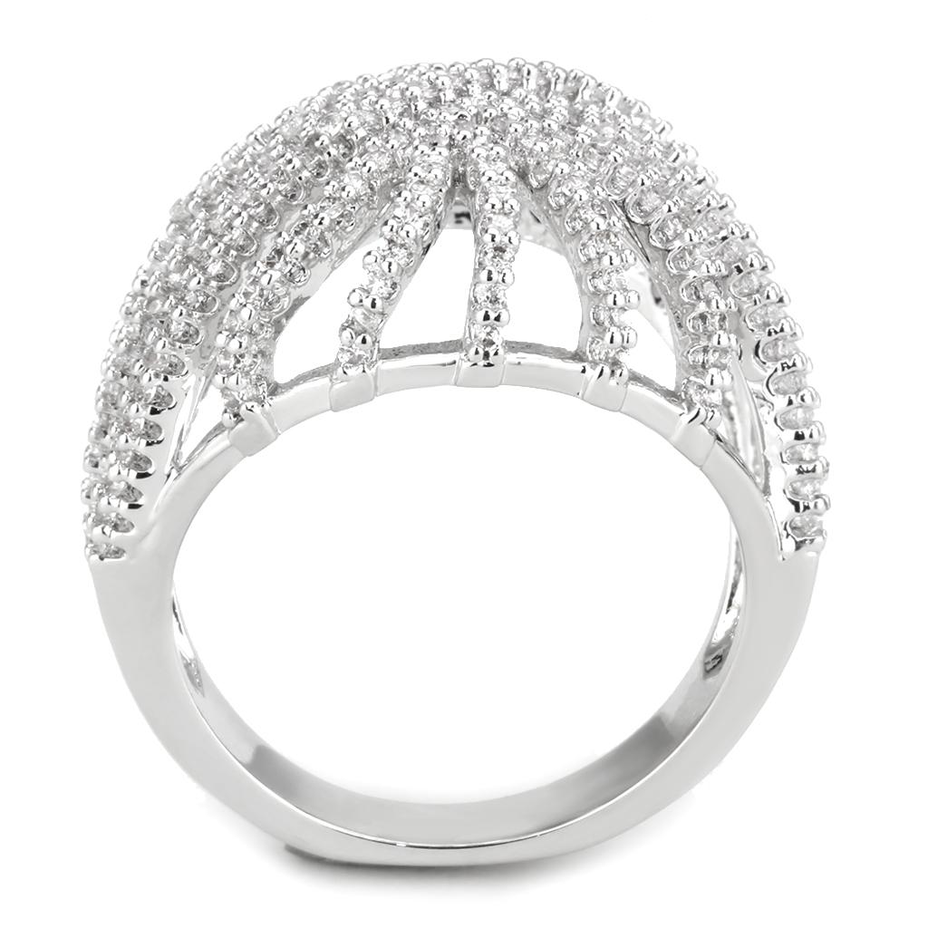 3W1547 - Rhodium Brass Ring with AAA Grade CZ in Clear