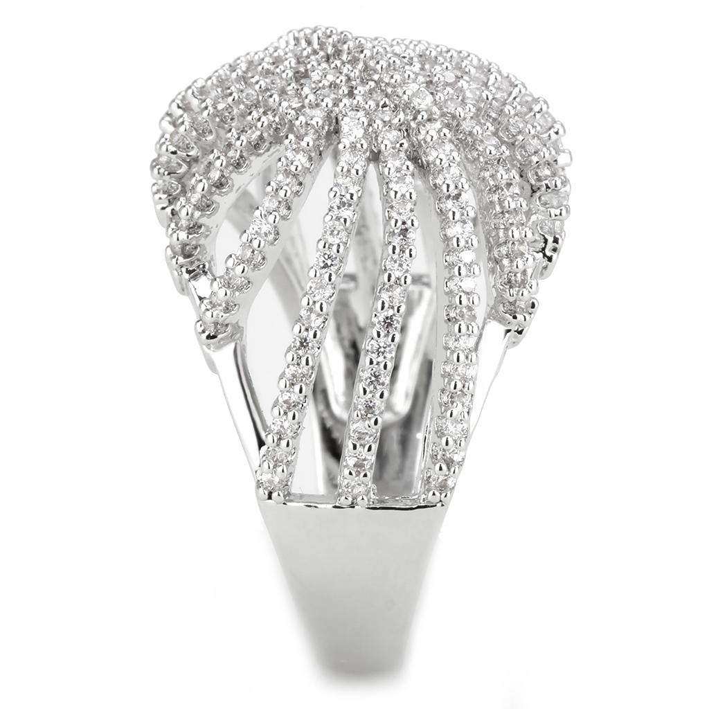 3W1547 - Rhodium Brass Ring with AAA Grade CZ in Clear