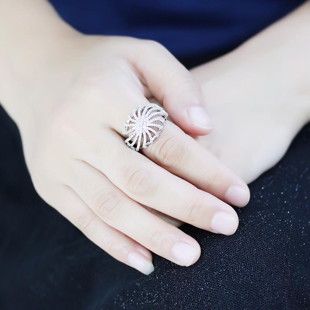 3W1547 - Rhodium Brass Ring with AAA Grade CZ in Clear