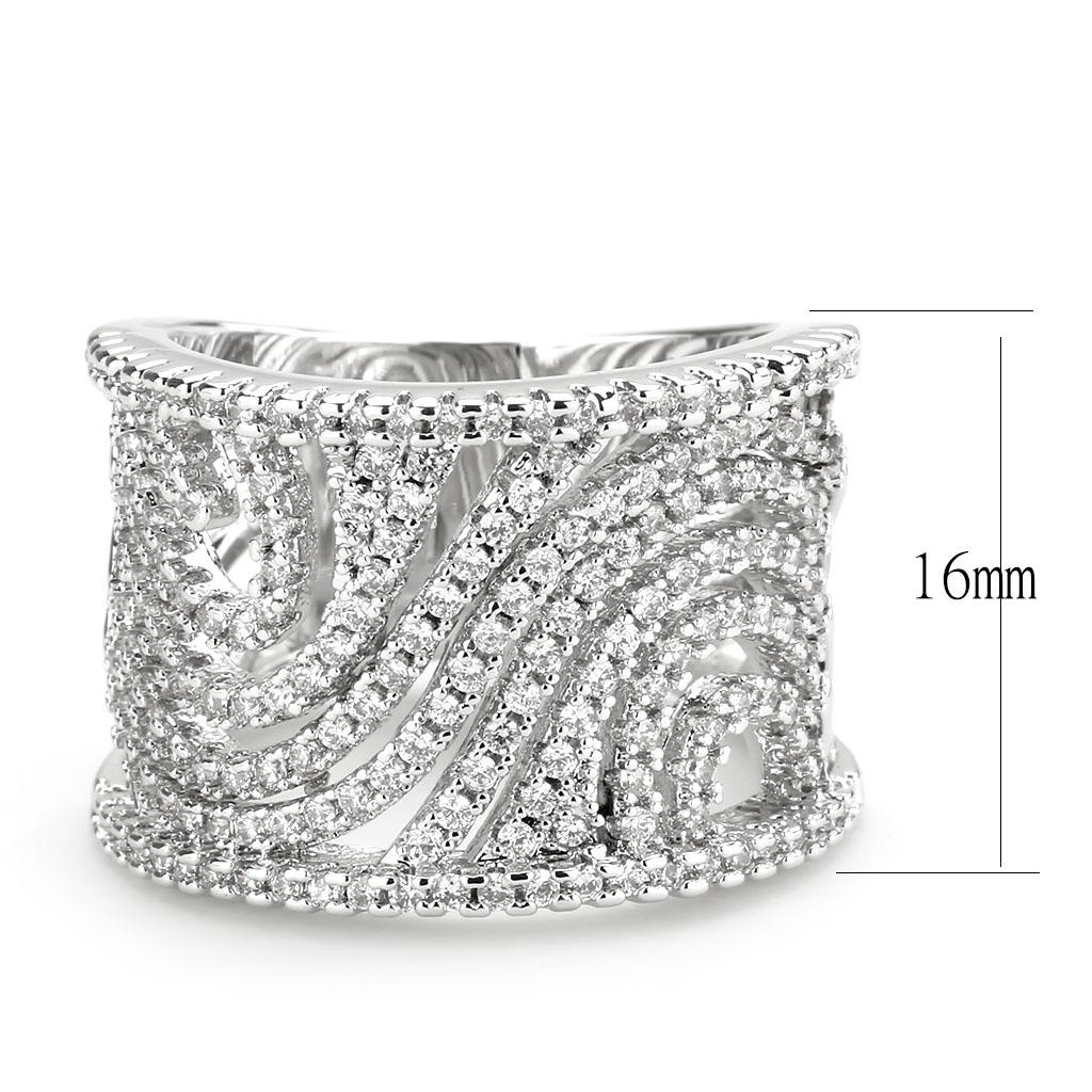 3W1548 - Rhodium Brass Ring with AAA Grade CZ in Clear