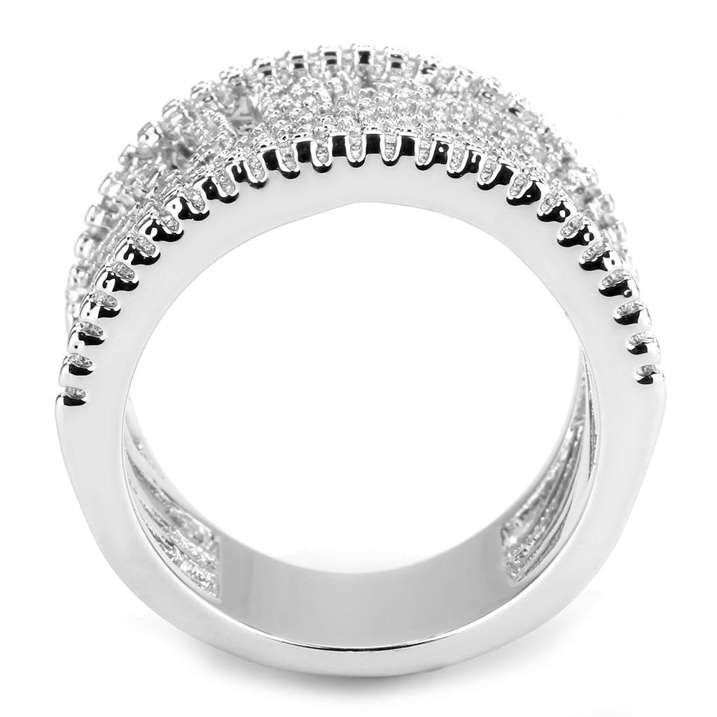 3W1548 - Rhodium Brass Ring with AAA Grade CZ in Clear