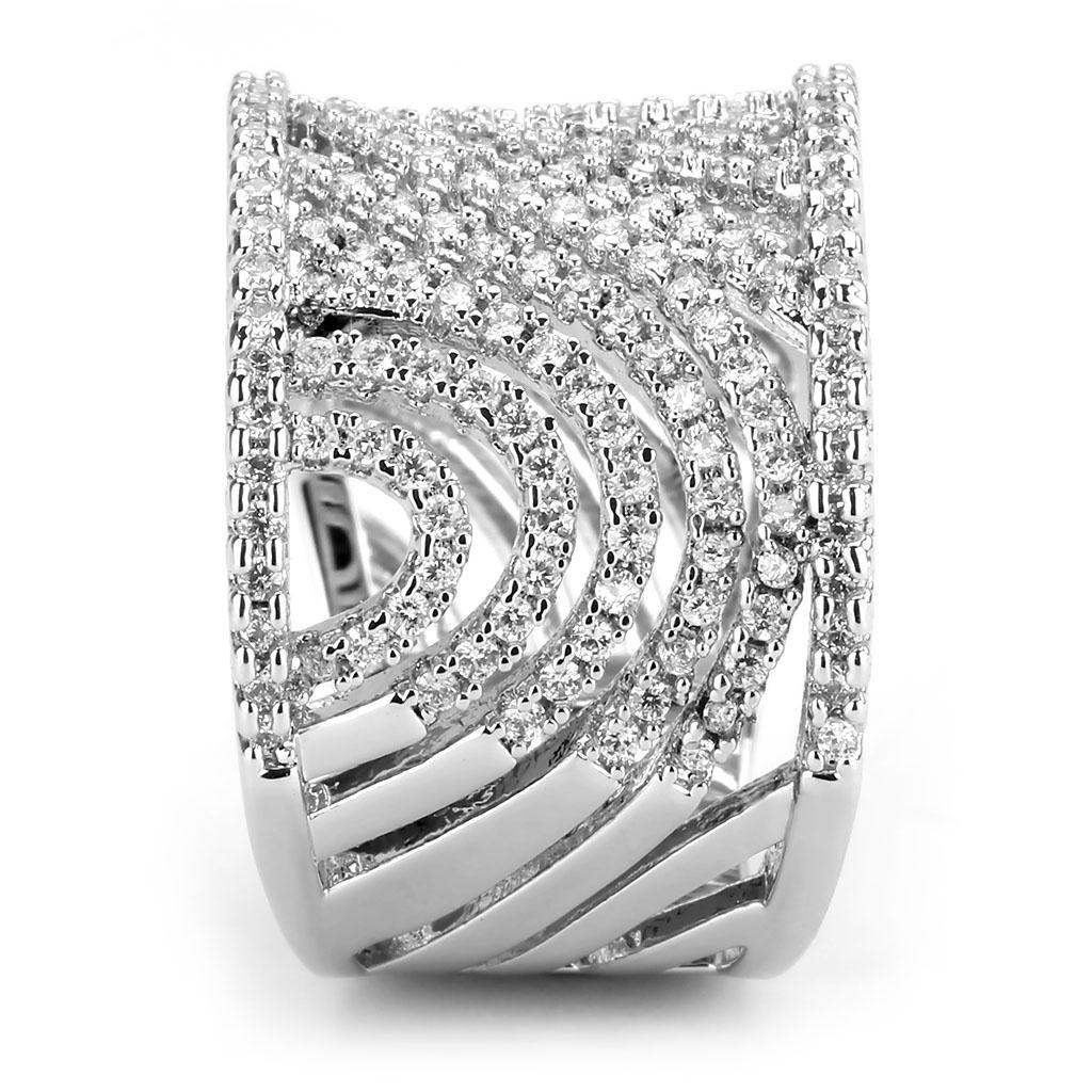 3W1548 - Rhodium Brass Ring with AAA Grade CZ in Clear