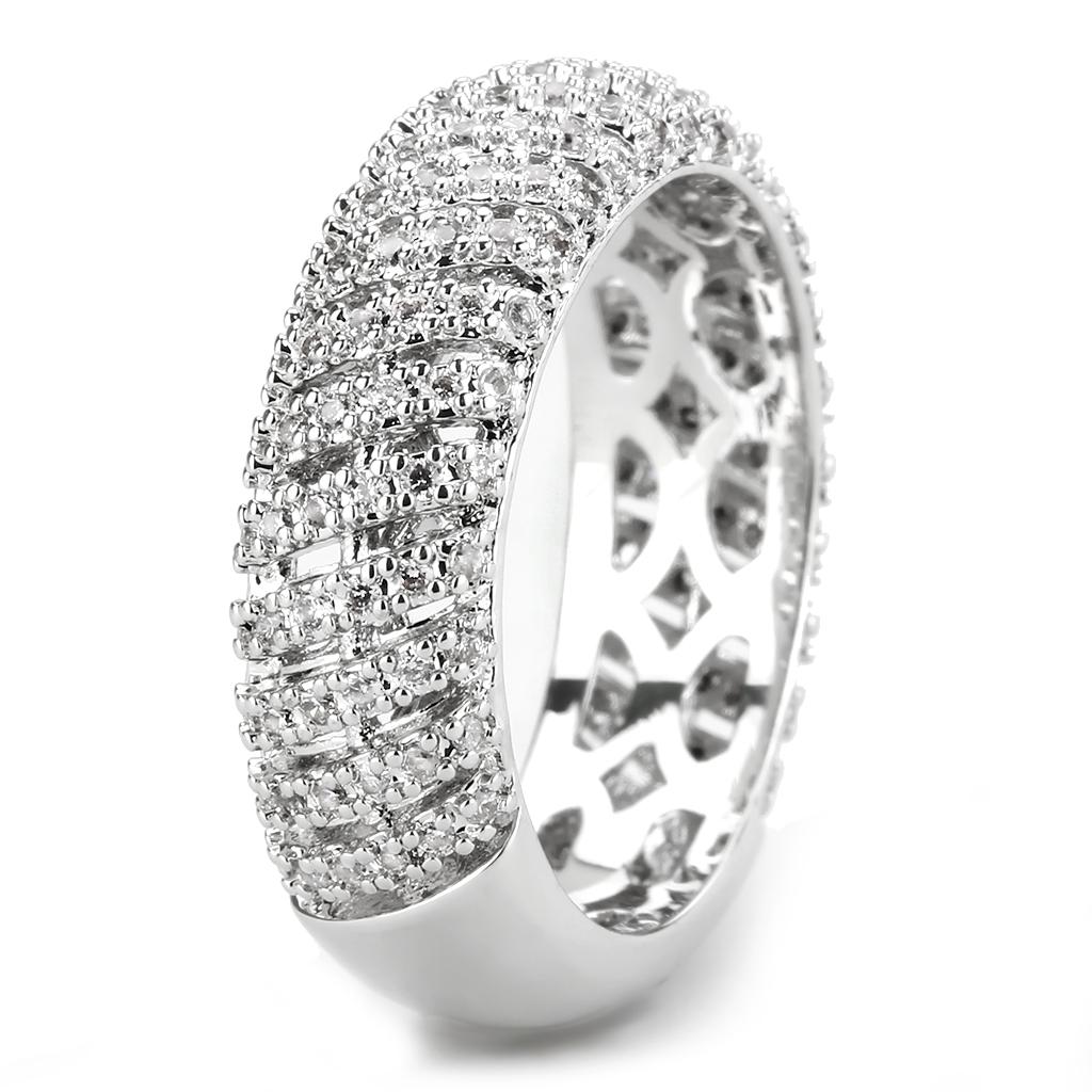 3W1550 - Rhodium Brass Ring with AAA Grade CZ in Clear