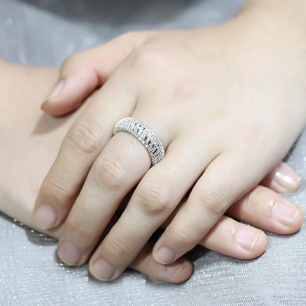 3W1550 - Rhodium Brass Ring with AAA Grade CZ in Clear