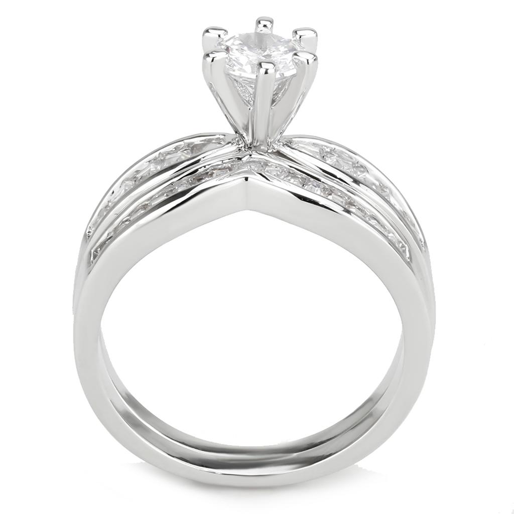 3W1552 - Rhodium Brass Ring with AAA Grade CZ in Clear