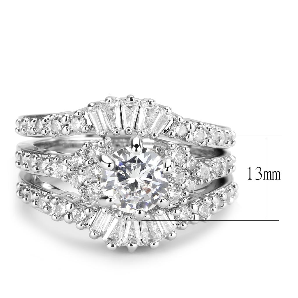 3W1553 - Rhodium Brass Ring with AAA Grade CZ in Clear