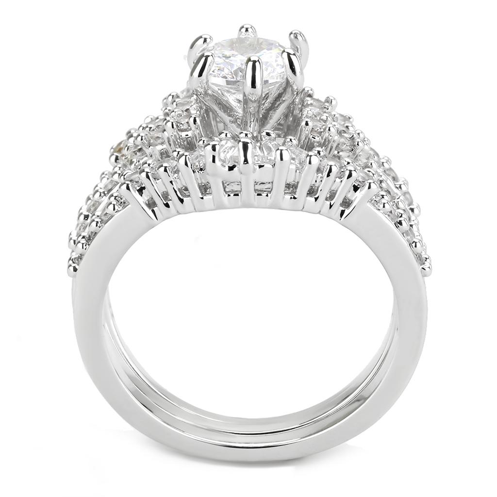 3W1553 - Rhodium Brass Ring with AAA Grade CZ in Clear