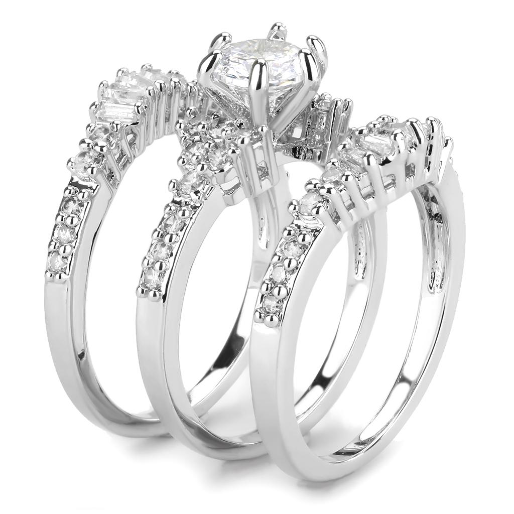 3W1553 - Rhodium Brass Ring with AAA Grade CZ in Clear