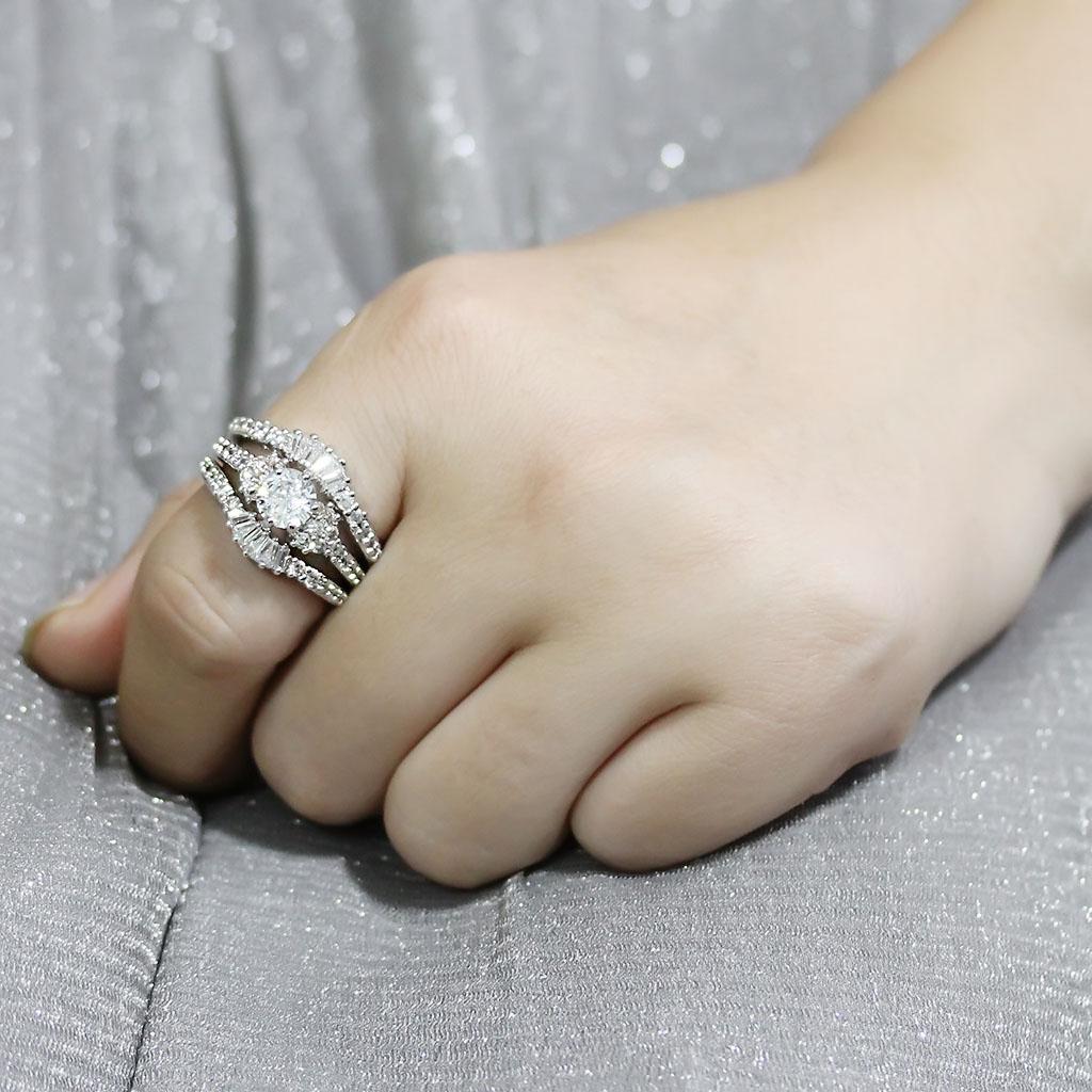 3W1553 - Rhodium Brass Ring with AAA Grade CZ in Clear