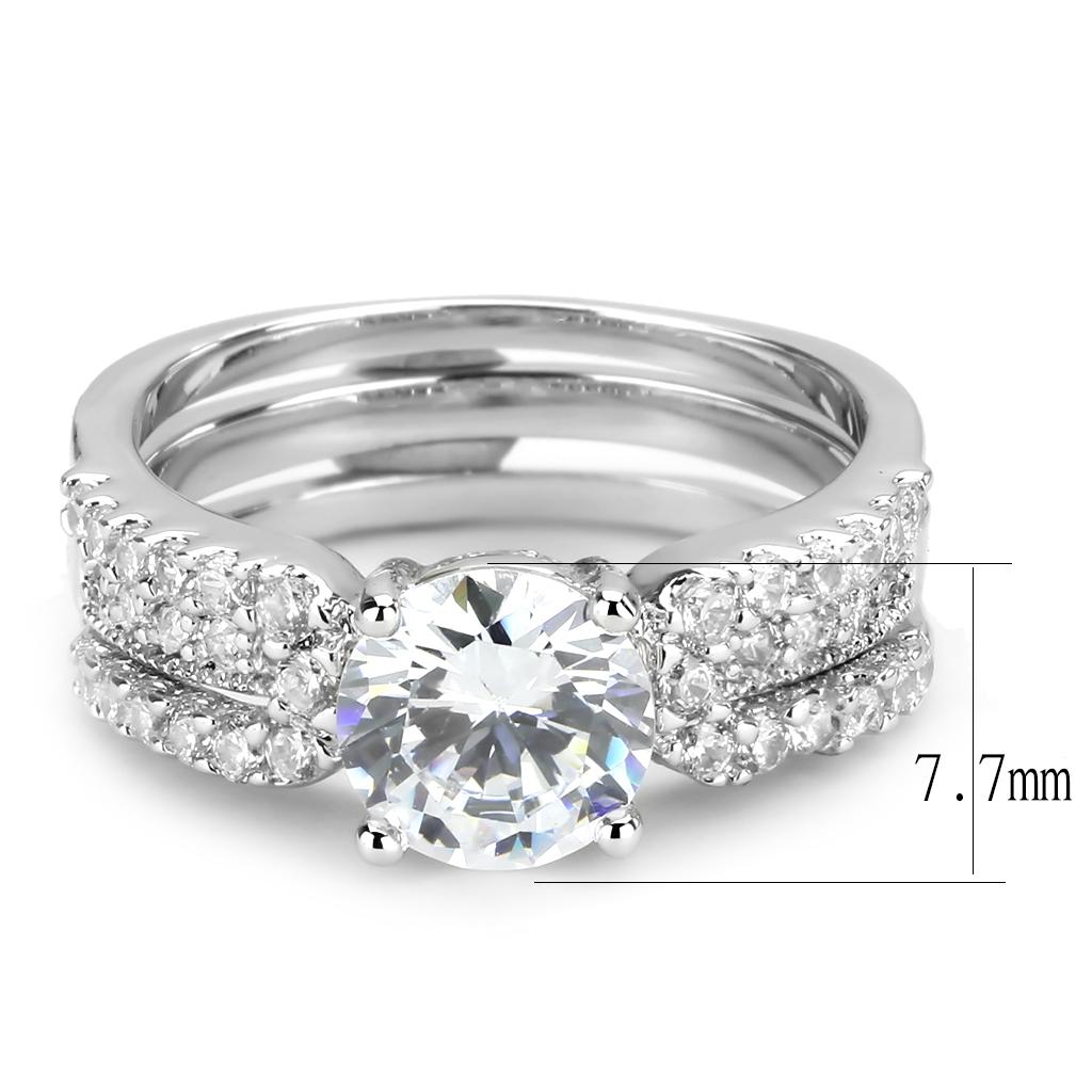 3W1554 - Rhodium Brass Ring with AAA Grade CZ in Clear