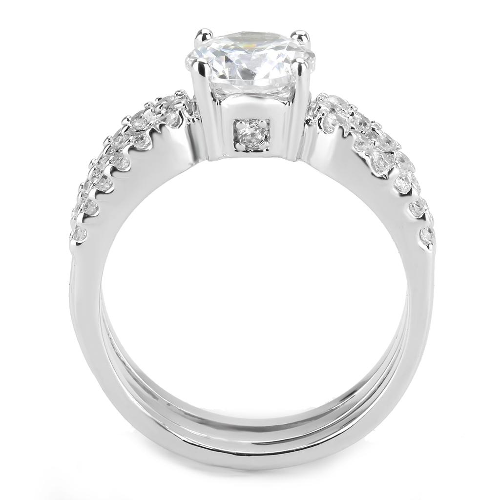 3W1554 - Rhodium Brass Ring with AAA Grade CZ in Clear