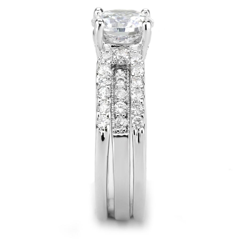 3W1554 - Rhodium Brass Ring with AAA Grade CZ in Clear