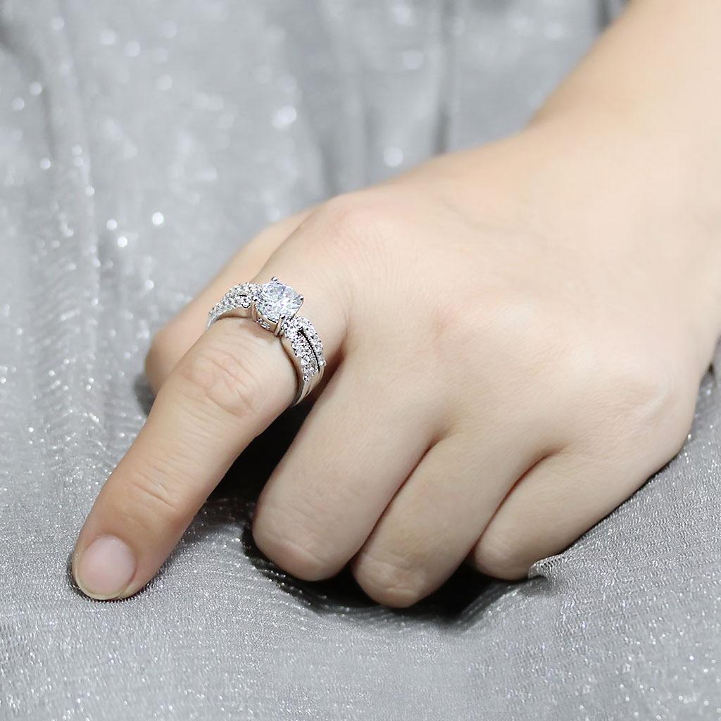 3W1554 - Rhodium Brass Ring with AAA Grade CZ in Clear