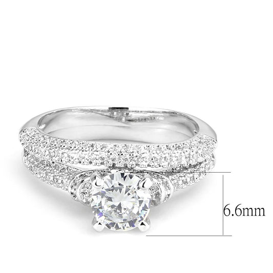 3W1555 - Rhodium Brass Ring with AAA Grade CZ in Clear