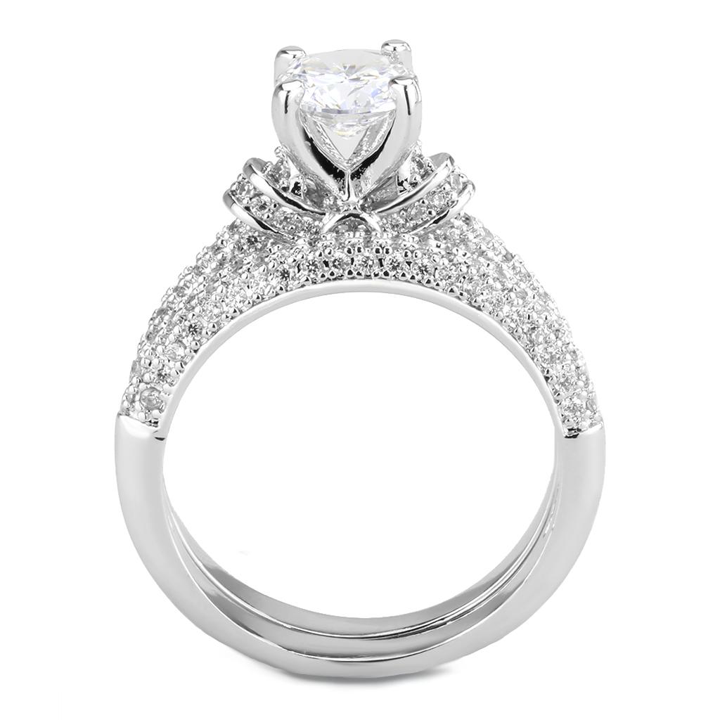 3W1555 - Rhodium Brass Ring with AAA Grade CZ in Clear