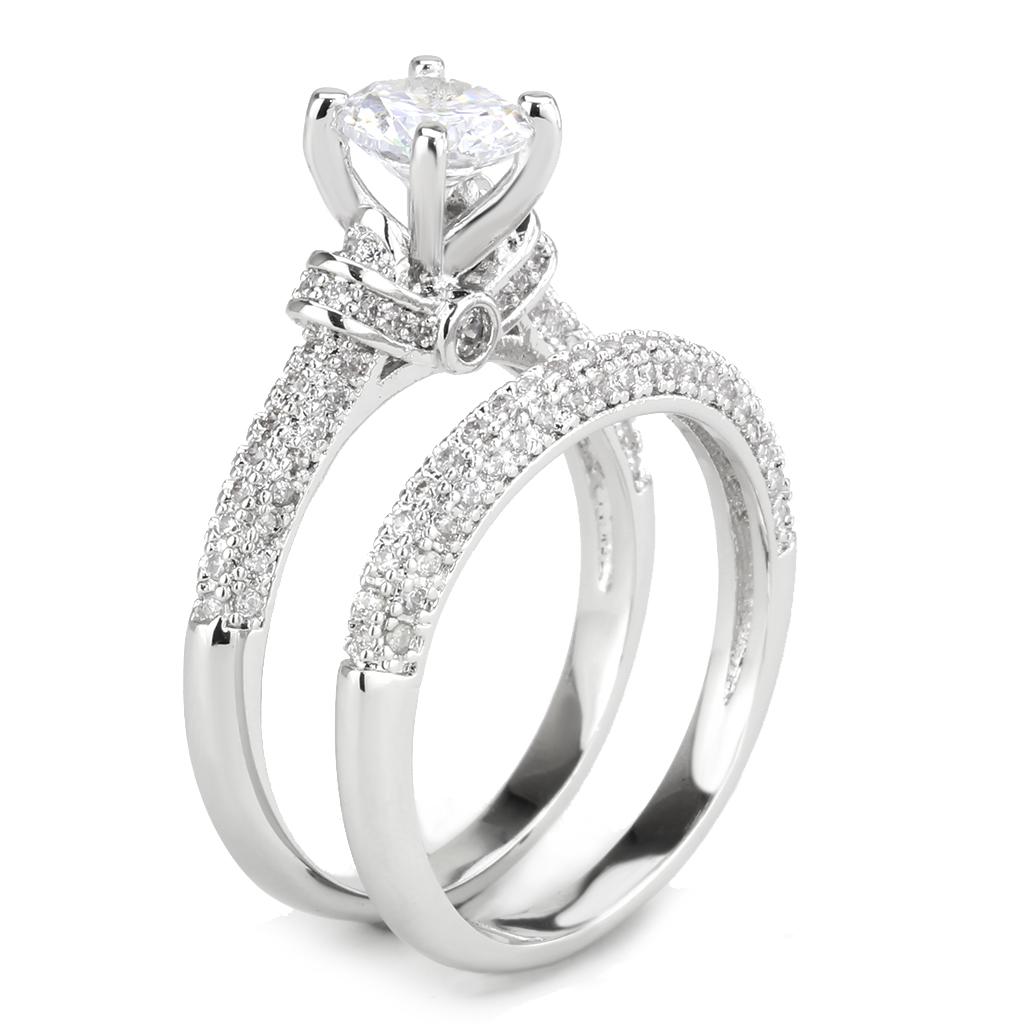 3W1555 - Rhodium Brass Ring with AAA Grade CZ in Clear