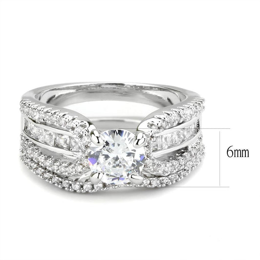 3W1556 - Rhodium Brass Ring with AAA Grade CZ in Clear