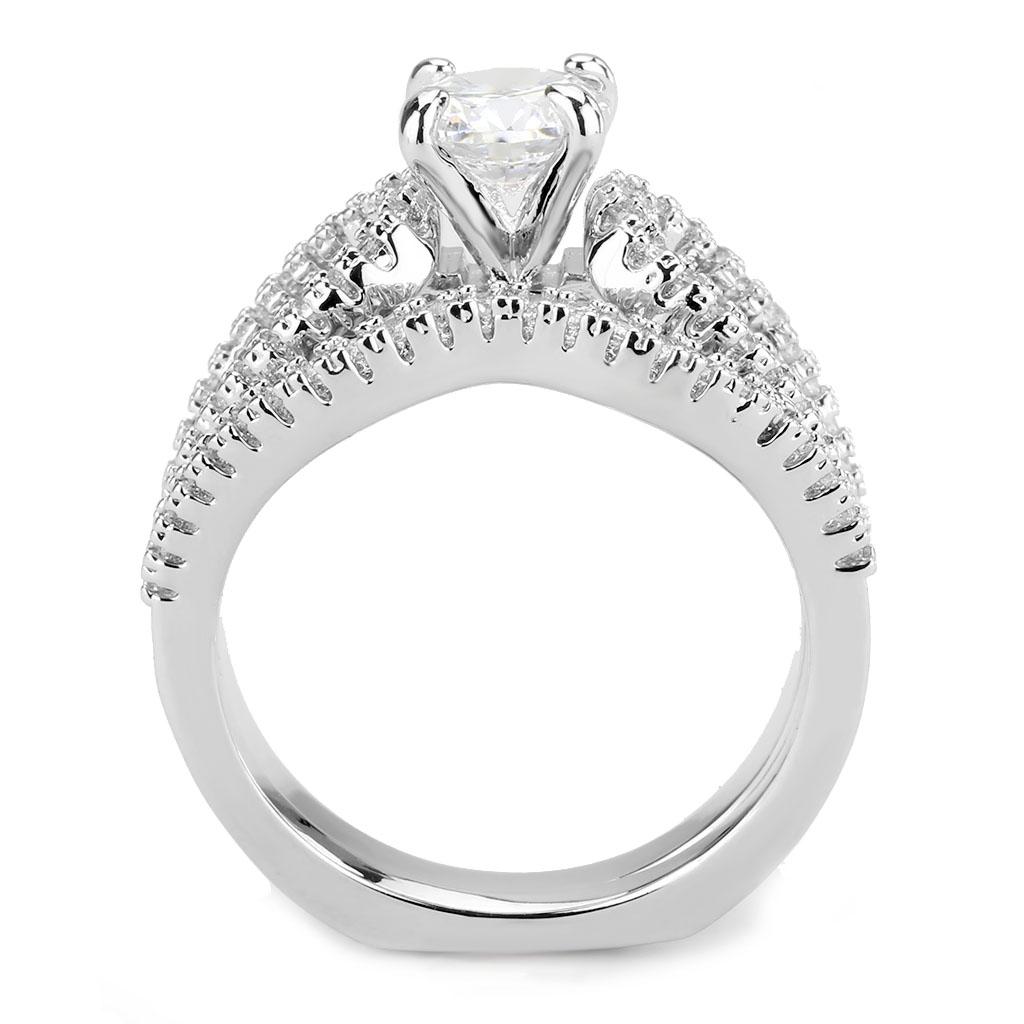 3W1556 - Rhodium Brass Ring with AAA Grade CZ in Clear