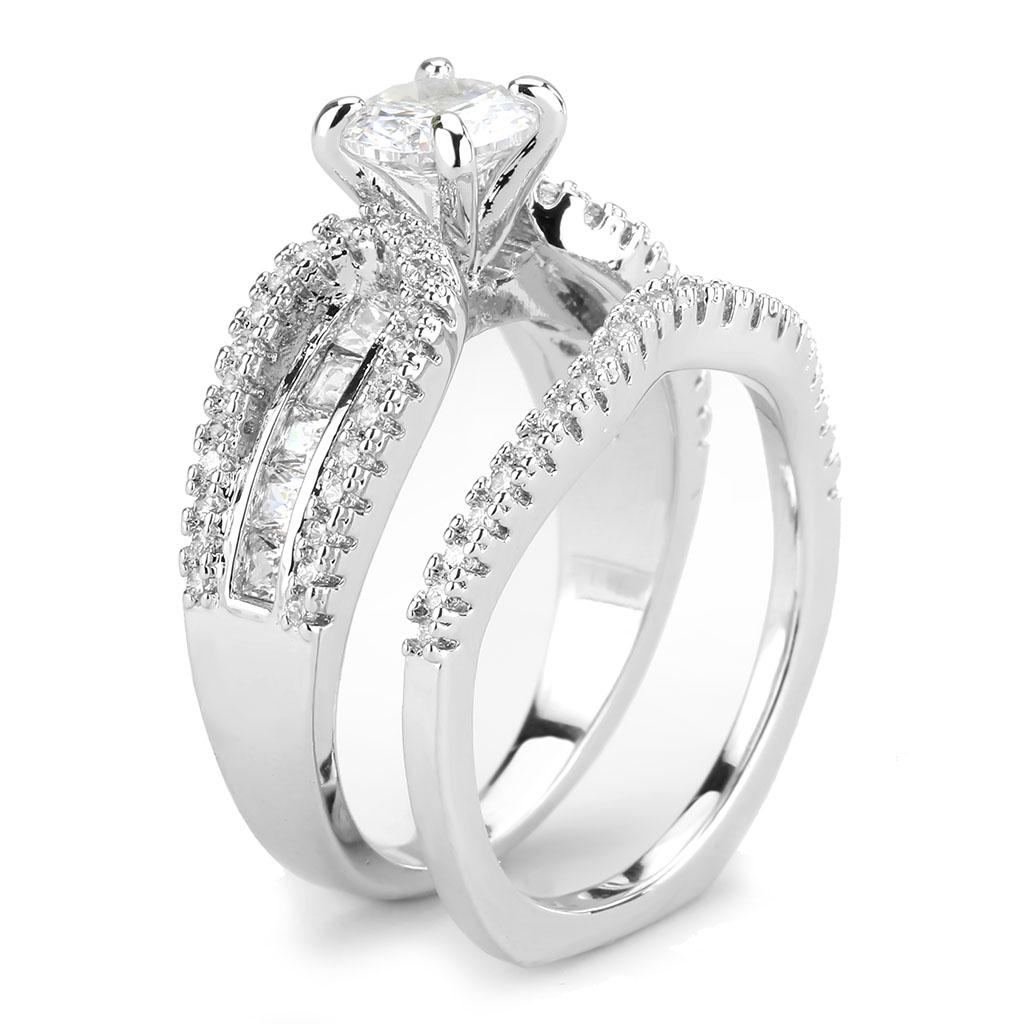 3W1556 - Rhodium Brass Ring with AAA Grade CZ in Clear