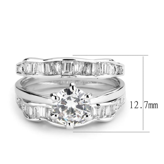 3W1557 - Rhodium Brass Ring with AAA Grade CZ in Clear