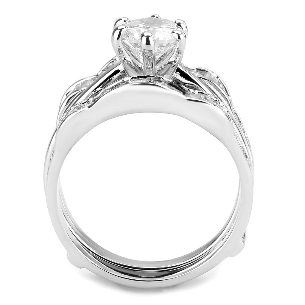 3W1557 - Rhodium Brass Ring with AAA Grade CZ in Clear