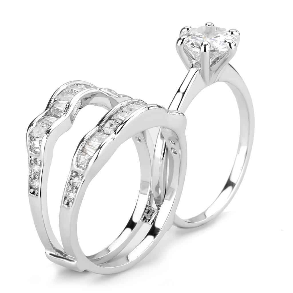 3W1557 - Rhodium Brass Ring with AAA Grade CZ in Clear