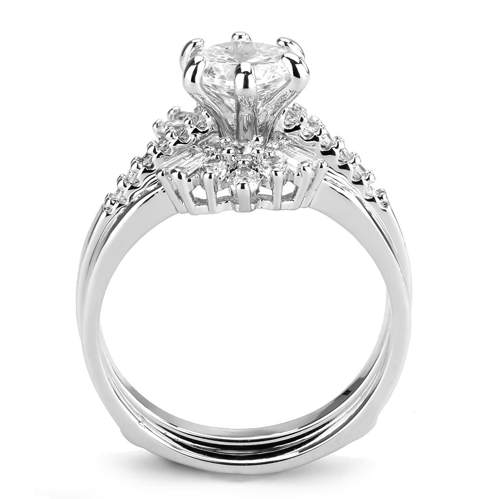 3W1558 - Rhodium Brass Ring with AAA Grade CZ in Clear