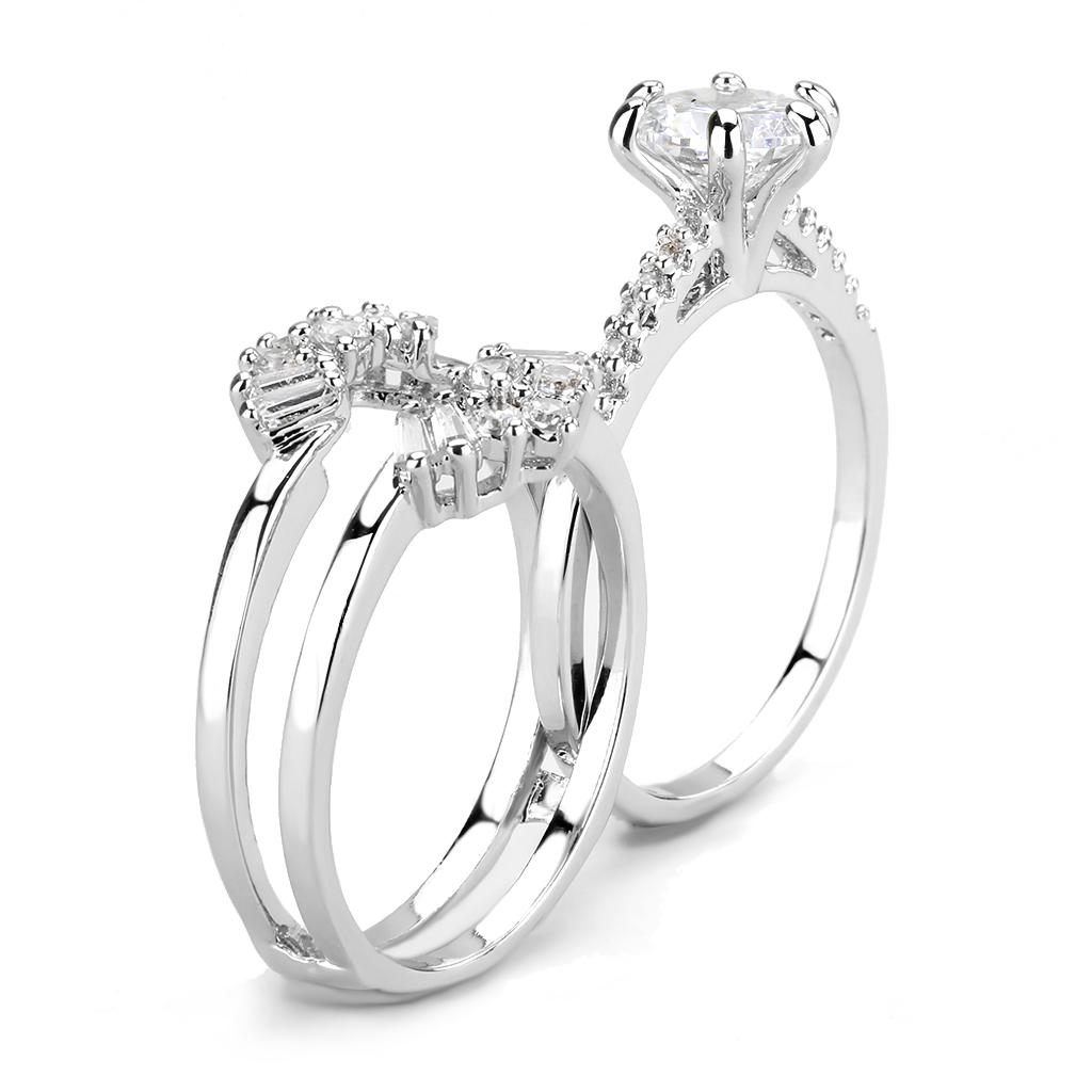 3W1558 - Rhodium Brass Ring with AAA Grade CZ in Clear