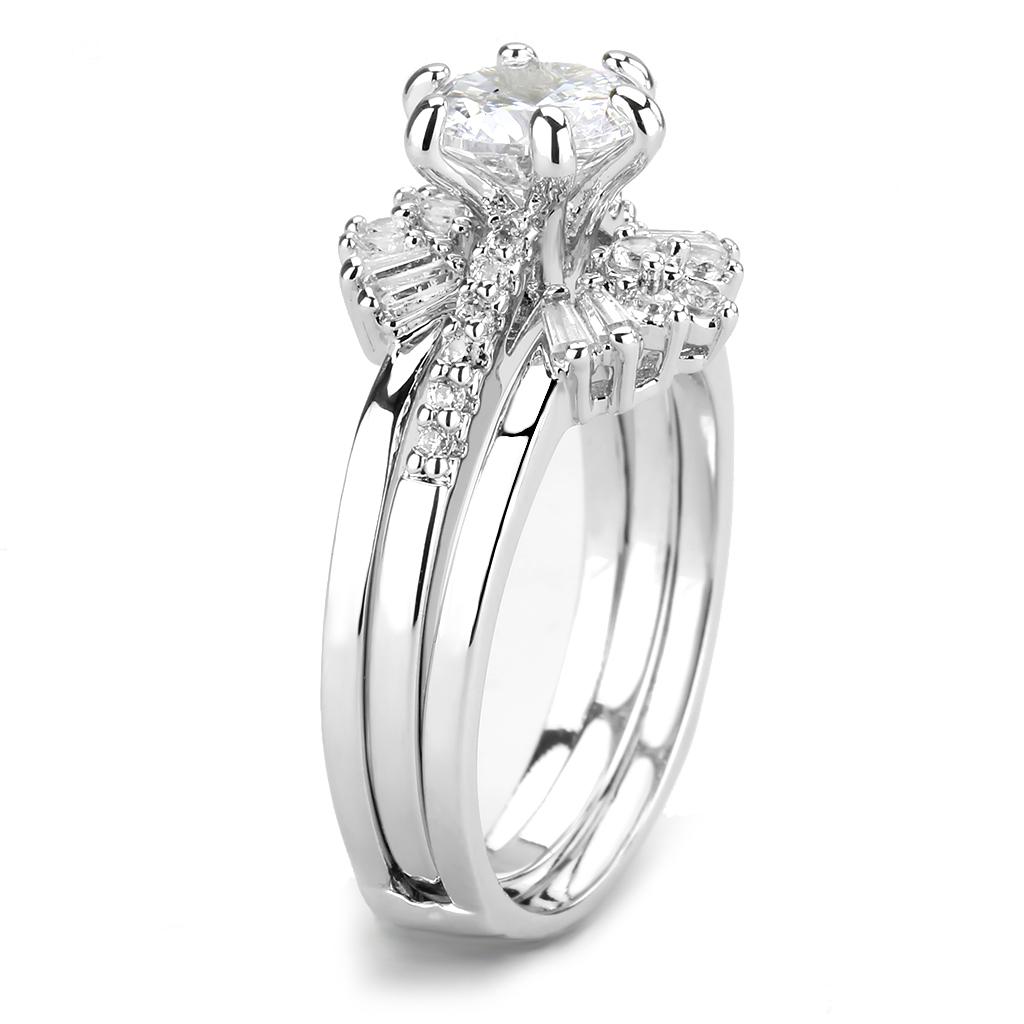 3W1558 - Rhodium Brass Ring with AAA Grade CZ in Clear
