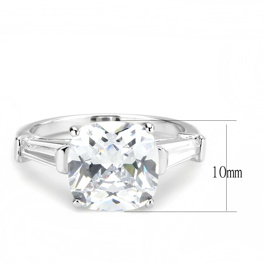3W1561 - Rhodium Brass Ring with AAA Grade CZ in Clear