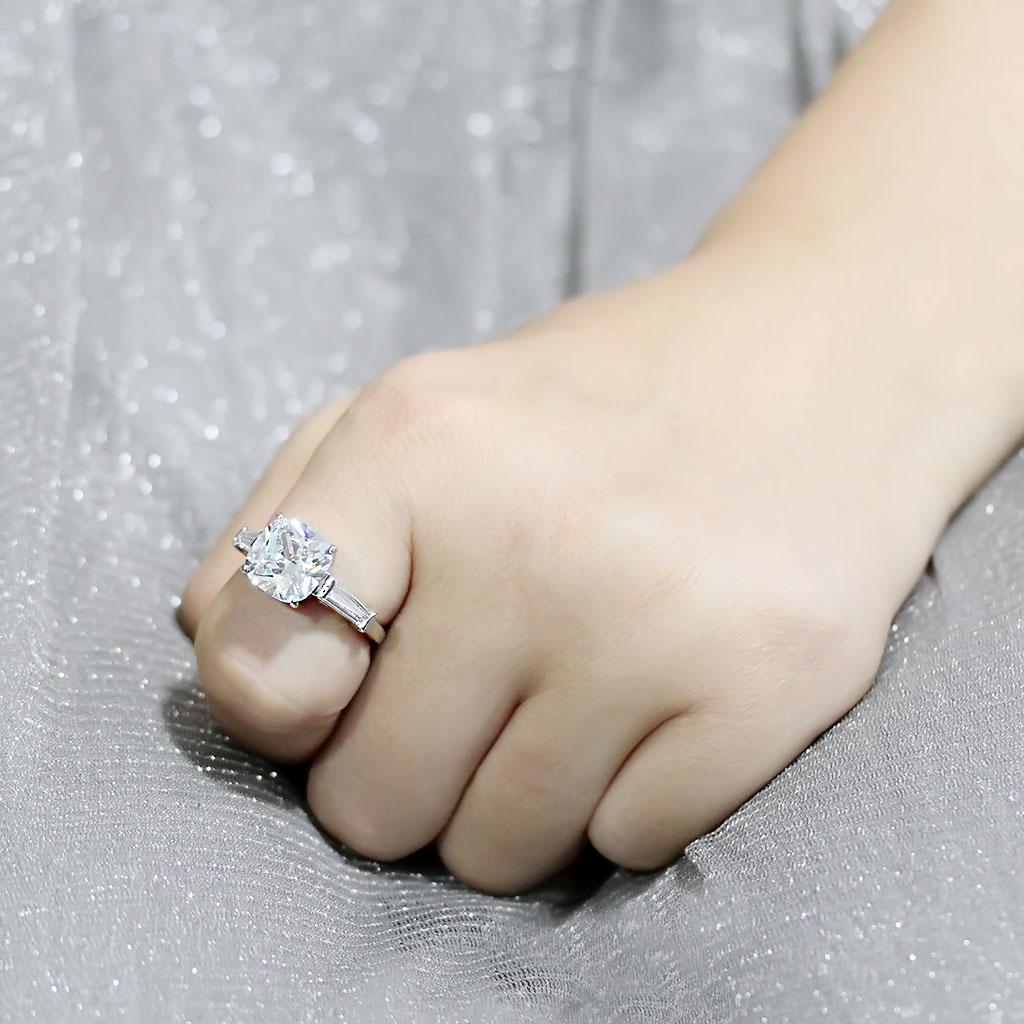 3W1561 - Rhodium Brass Ring with AAA Grade CZ in Clear