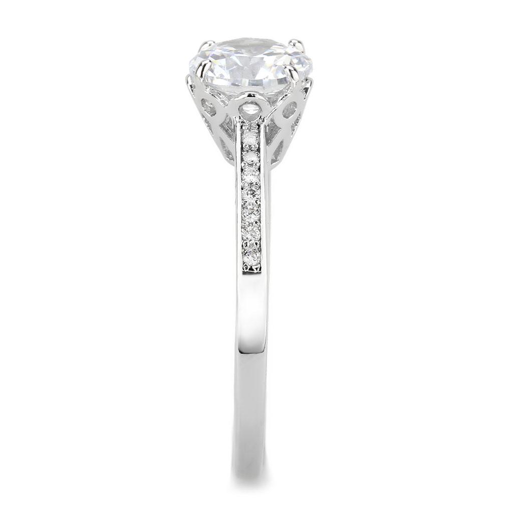 3W1573 - Rhodium Brass Ring with AAA Grade CZ in Clear