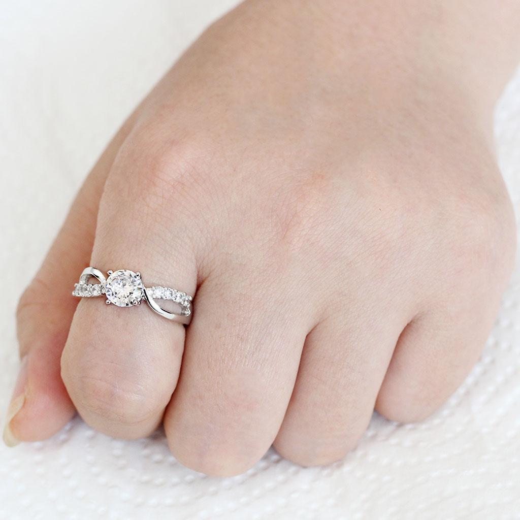 3W1574 - Rhodium Brass Ring with AAA Grade CZ in Clear