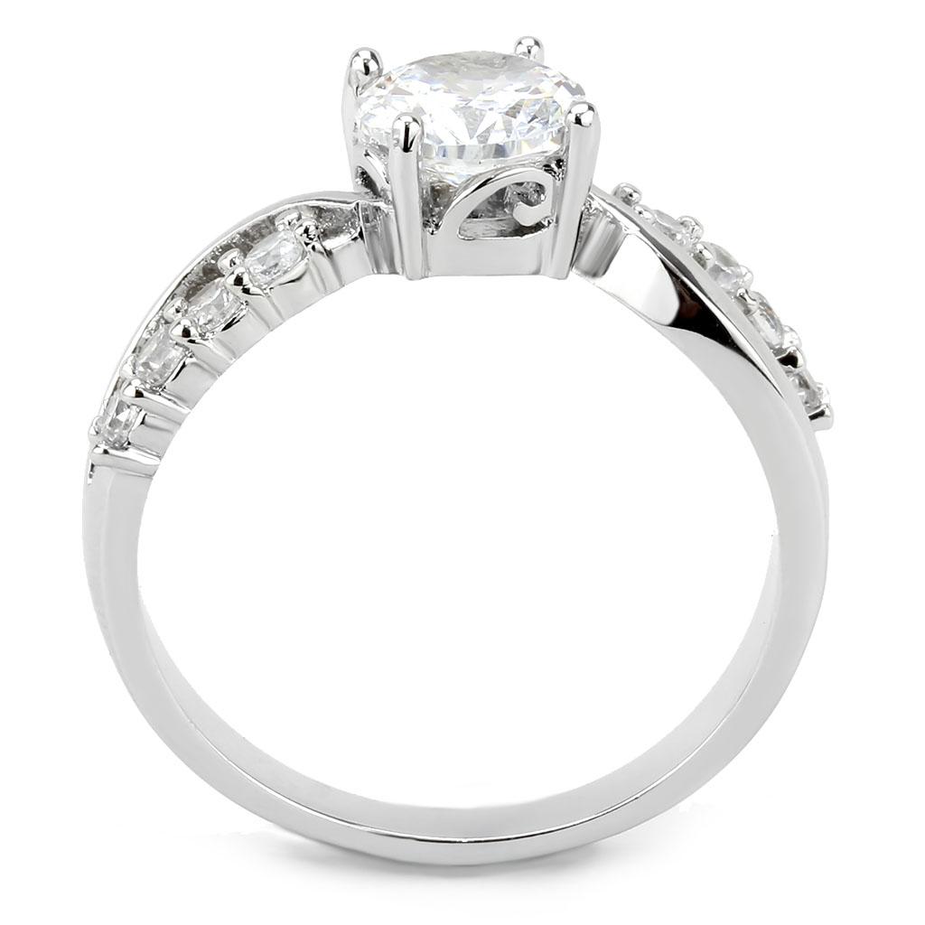 3W1574 - Rhodium Brass Ring with AAA Grade CZ in Clear