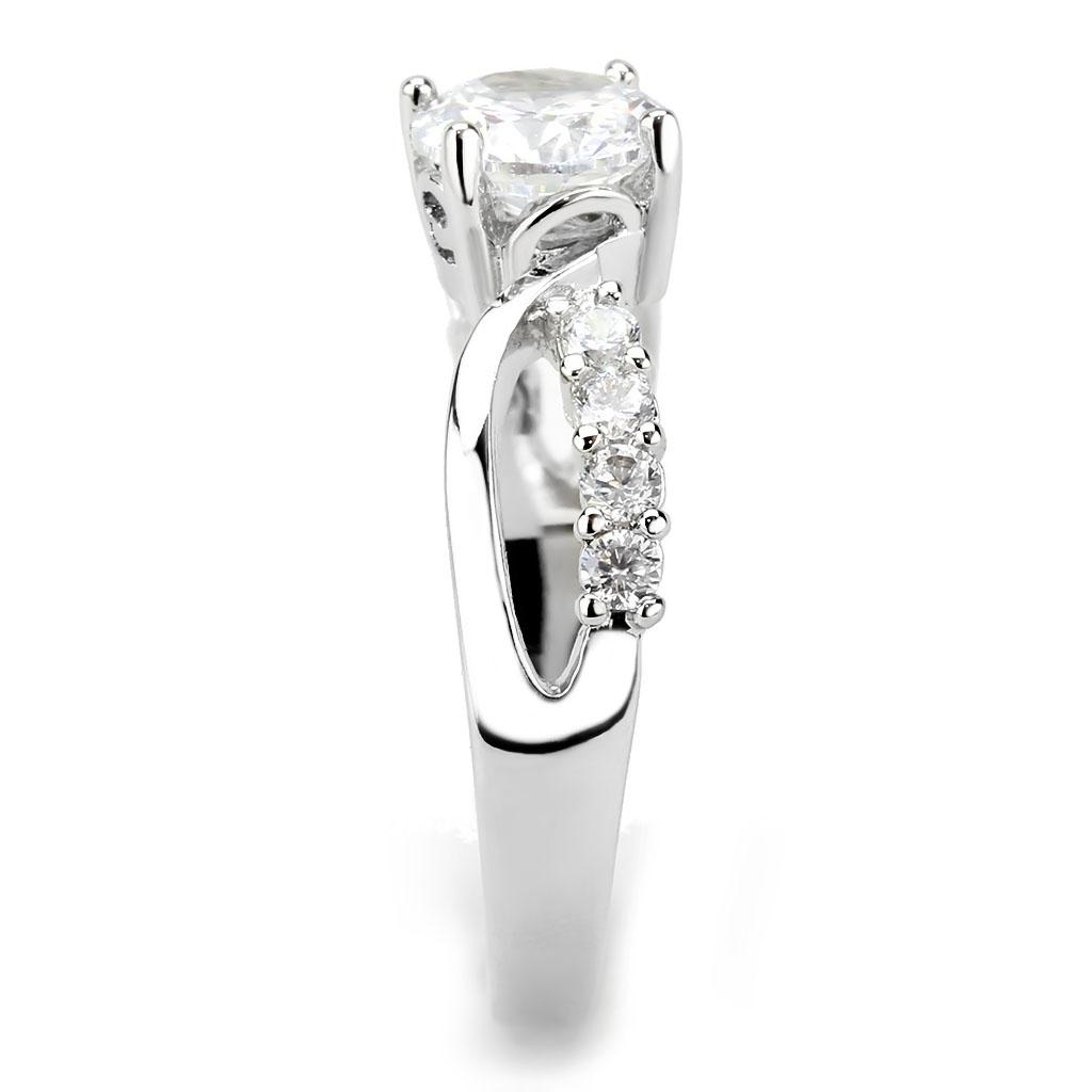3W1574 - Rhodium Brass Ring with AAA Grade CZ in Clear