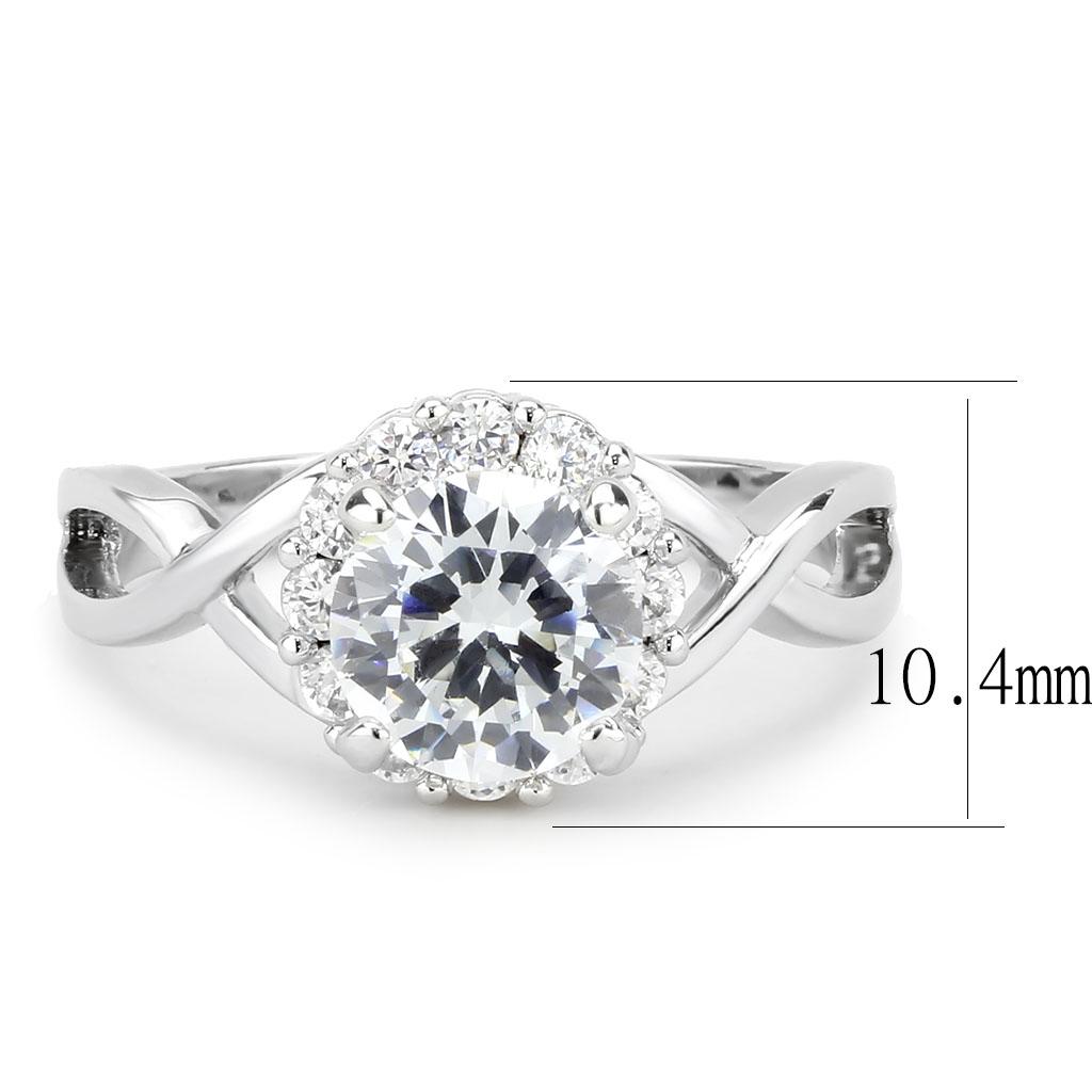 3W1575 - Rhodium Brass Ring with AAA Grade CZ in Clear