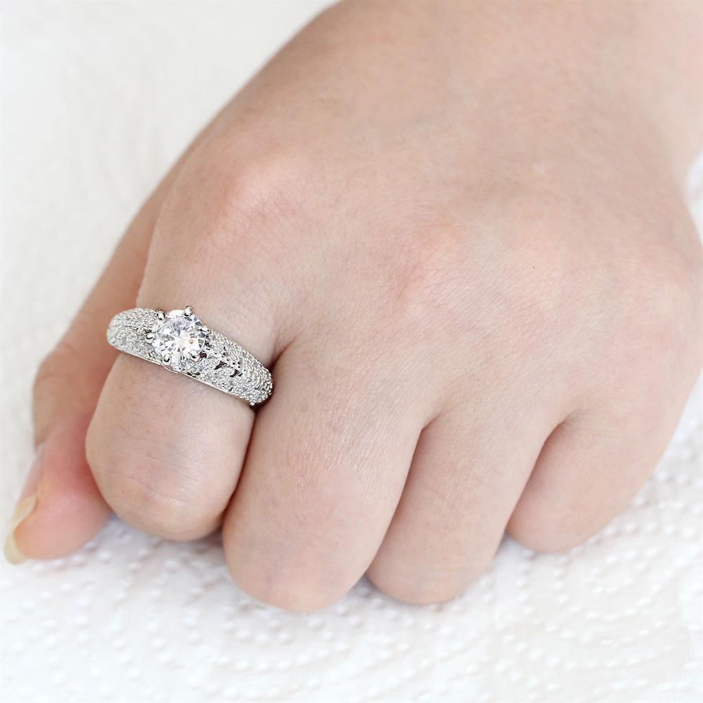 3W1576 - Rhodium Brass Ring with AAA Grade CZ in Clear