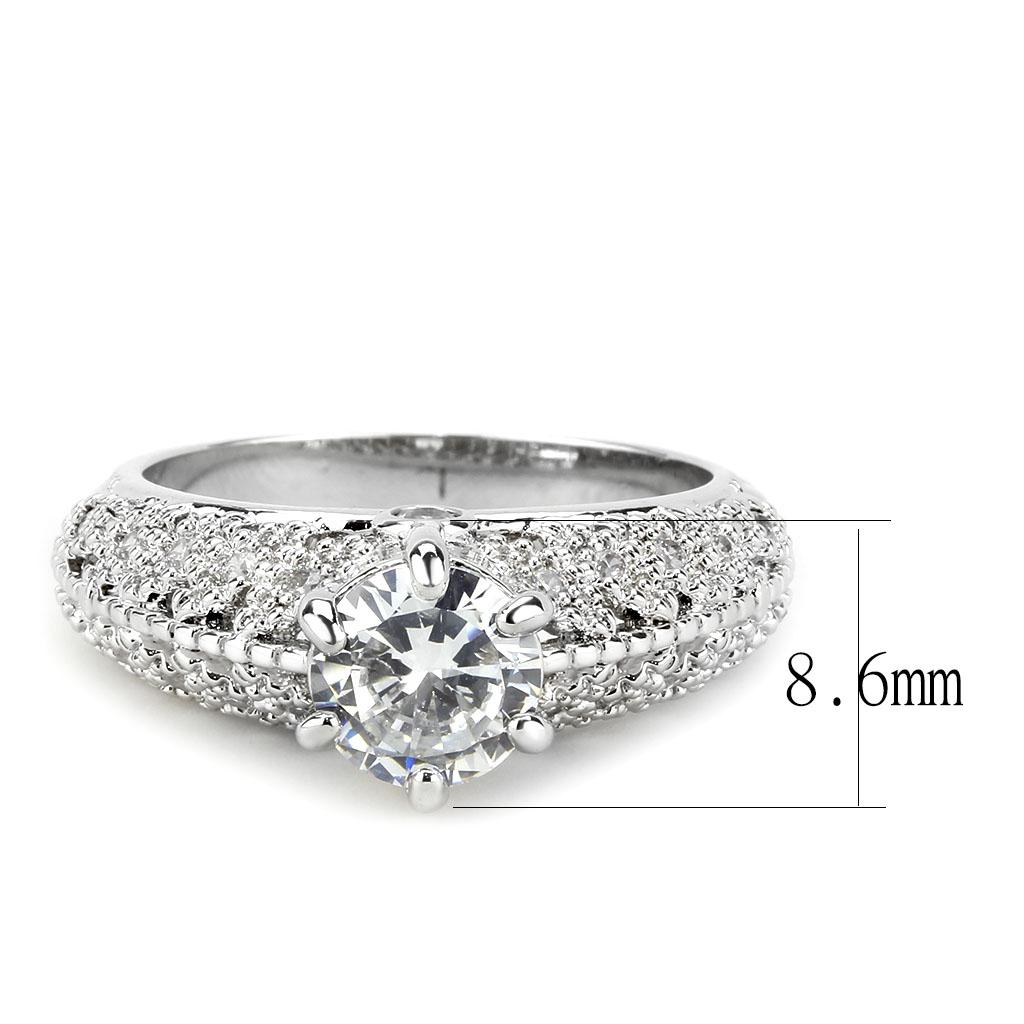 3W1576 - Rhodium Brass Ring with AAA Grade CZ in Clear