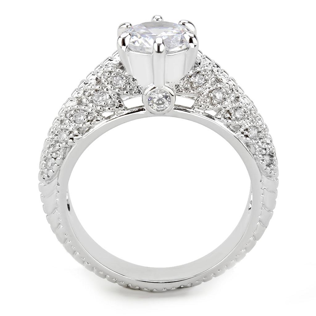 3W1576 - Rhodium Brass Ring with AAA Grade CZ in Clear
