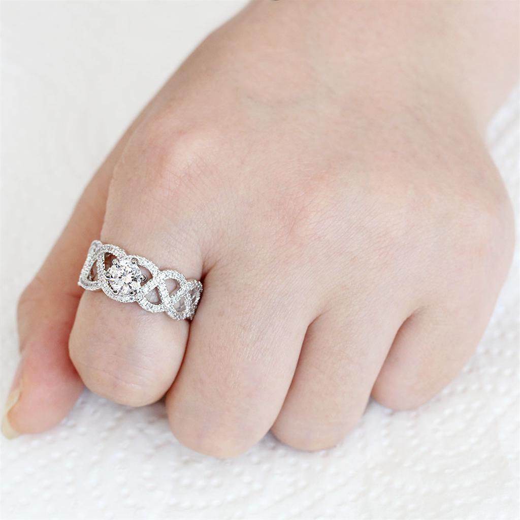 3W1577 - Rhodium Brass Ring with AAA Grade CZ in Clear