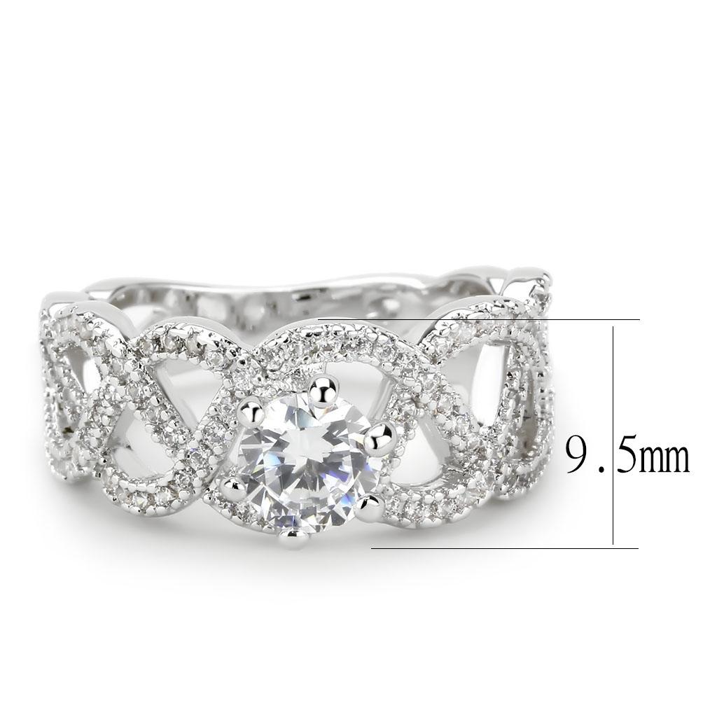 3W1577 - Rhodium Brass Ring with AAA Grade CZ in Clear