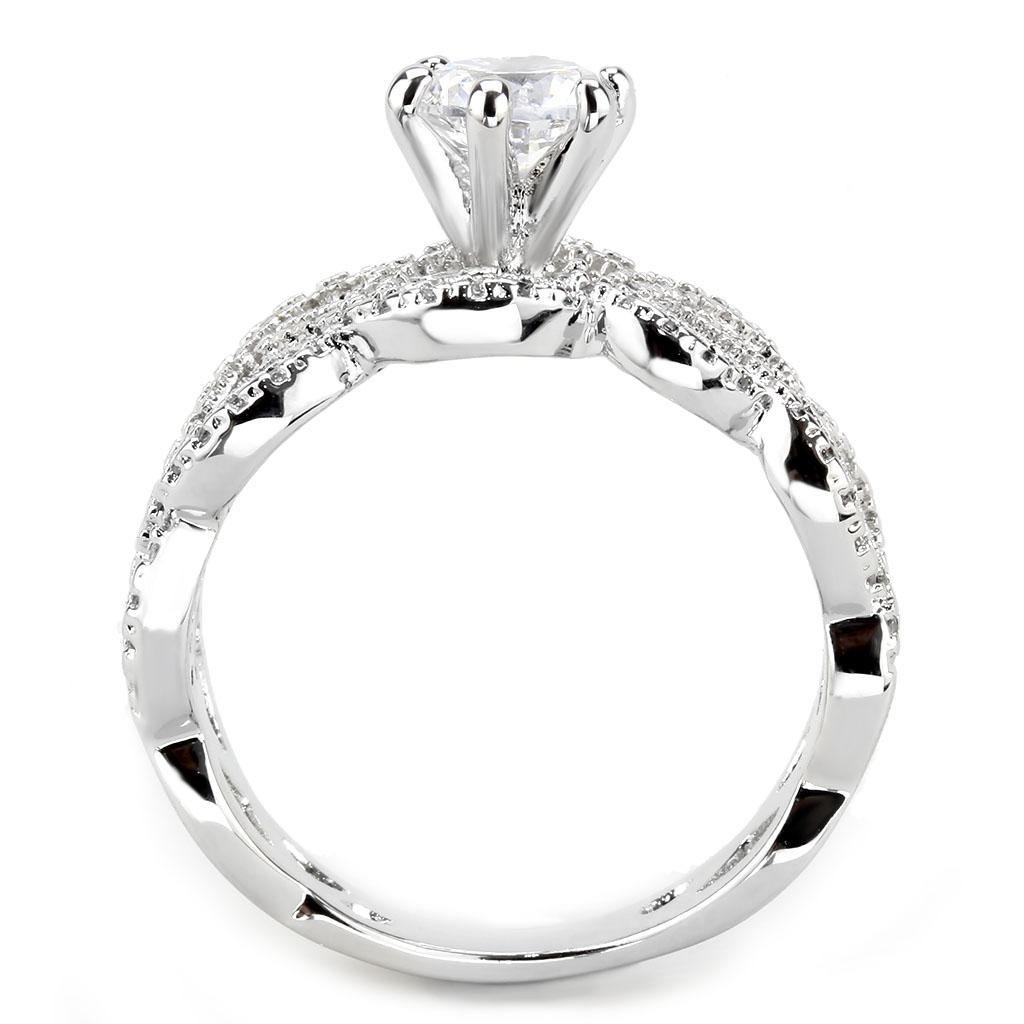 3W1577 - Rhodium Brass Ring with AAA Grade CZ in Clear
