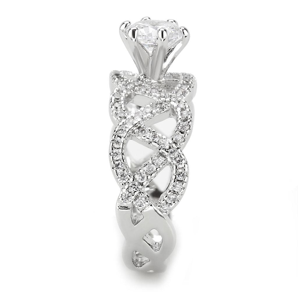 3W1577 - Rhodium Brass Ring with AAA Grade CZ in Clear