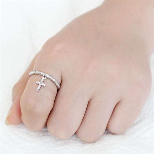 3W1578 - Rhodium Brass Ring with AAA Grade CZ in Clear