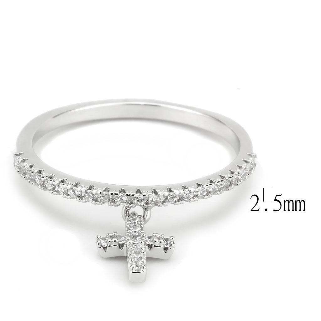 3W1578 - Rhodium Brass Ring with AAA Grade CZ in Clear