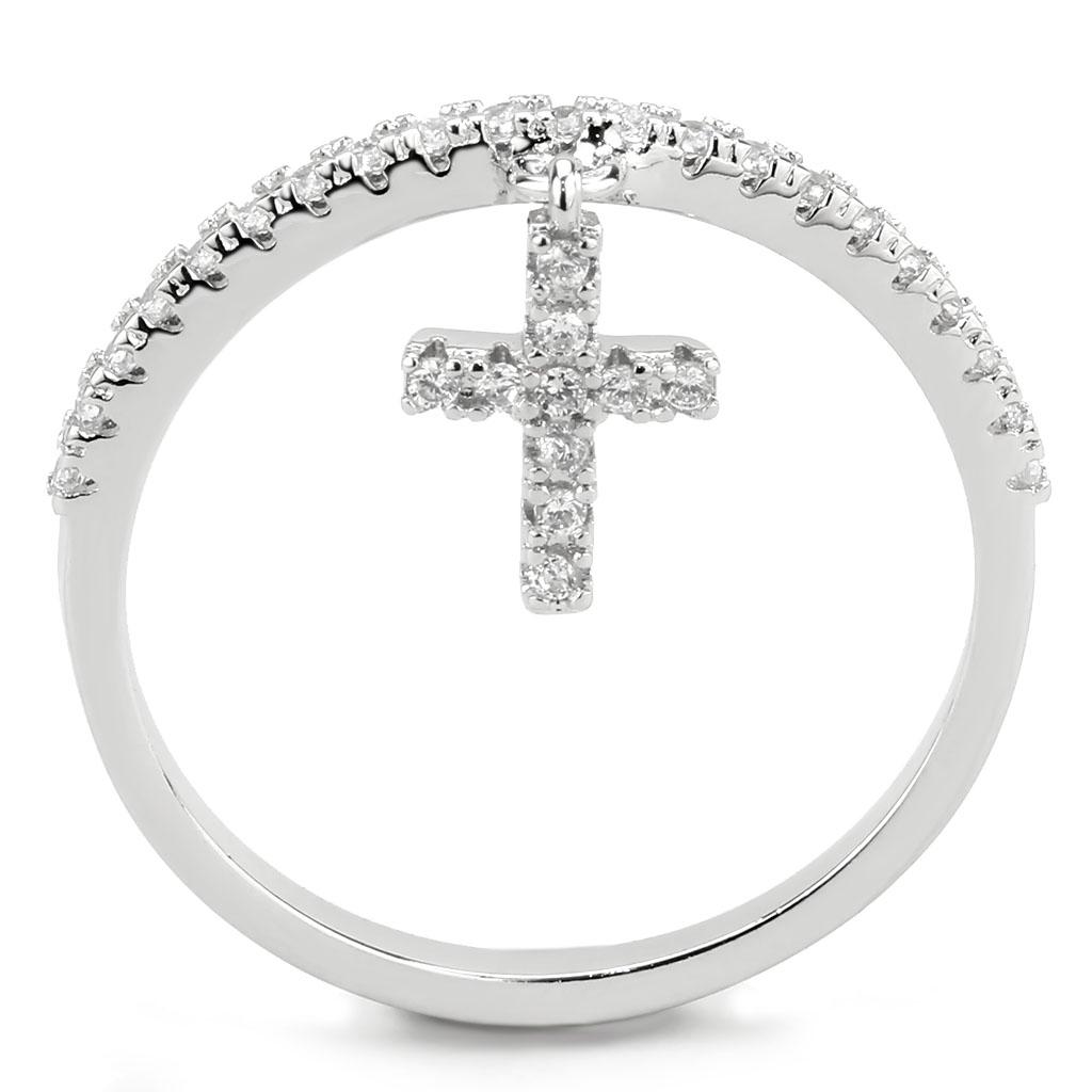 3W1578 - Rhodium Brass Ring with AAA Grade CZ in Clear