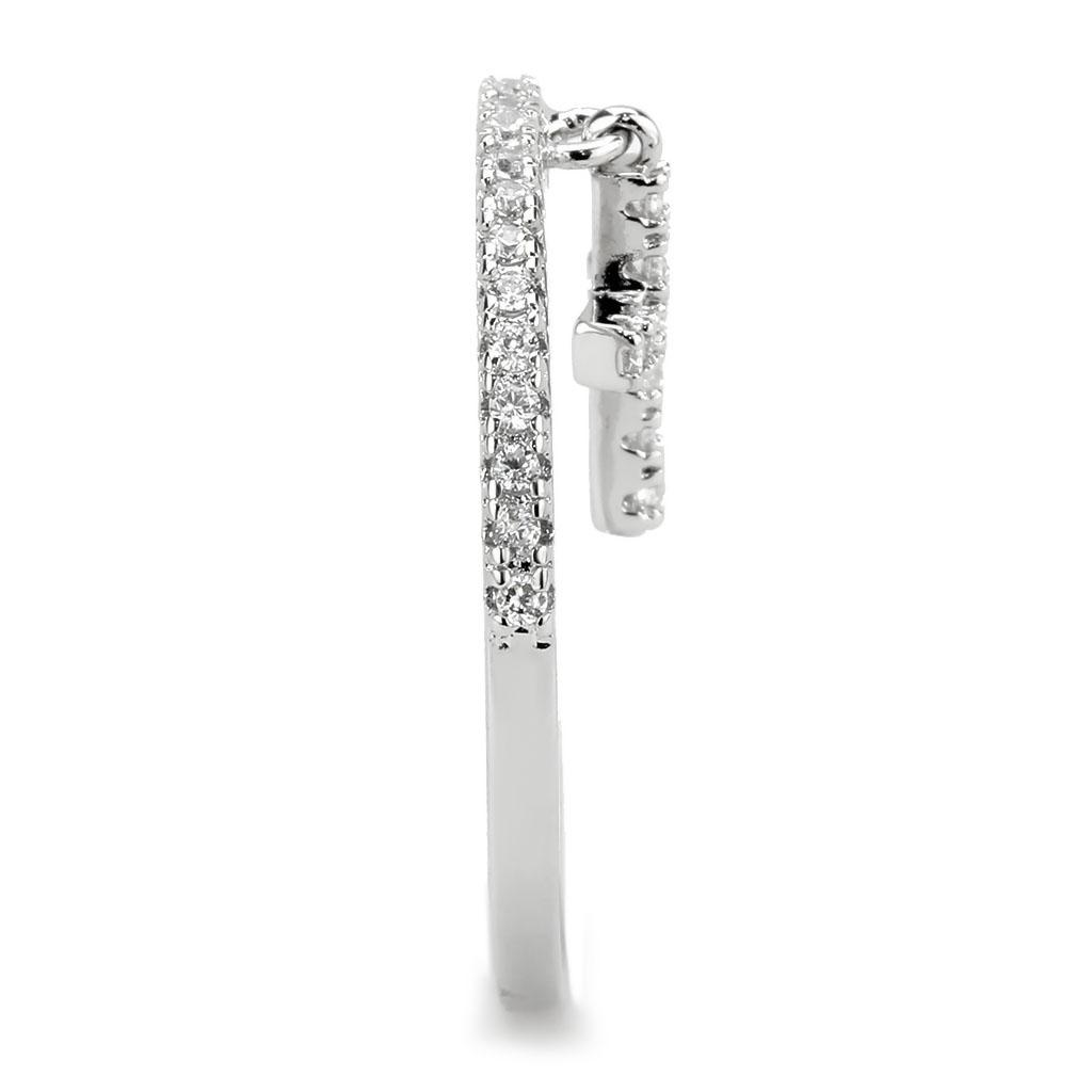 3W1578 - Rhodium Brass Ring with AAA Grade CZ in Clear