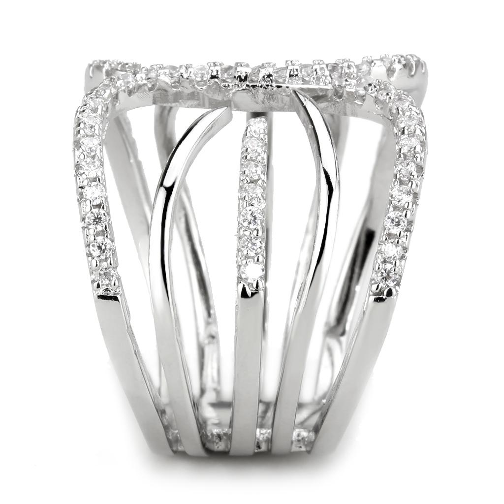 3W1580 - Rhodium Brass Ring with AAA Grade CZ in Clear